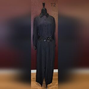 Elegant Black Pants Suit with Sequence  Details